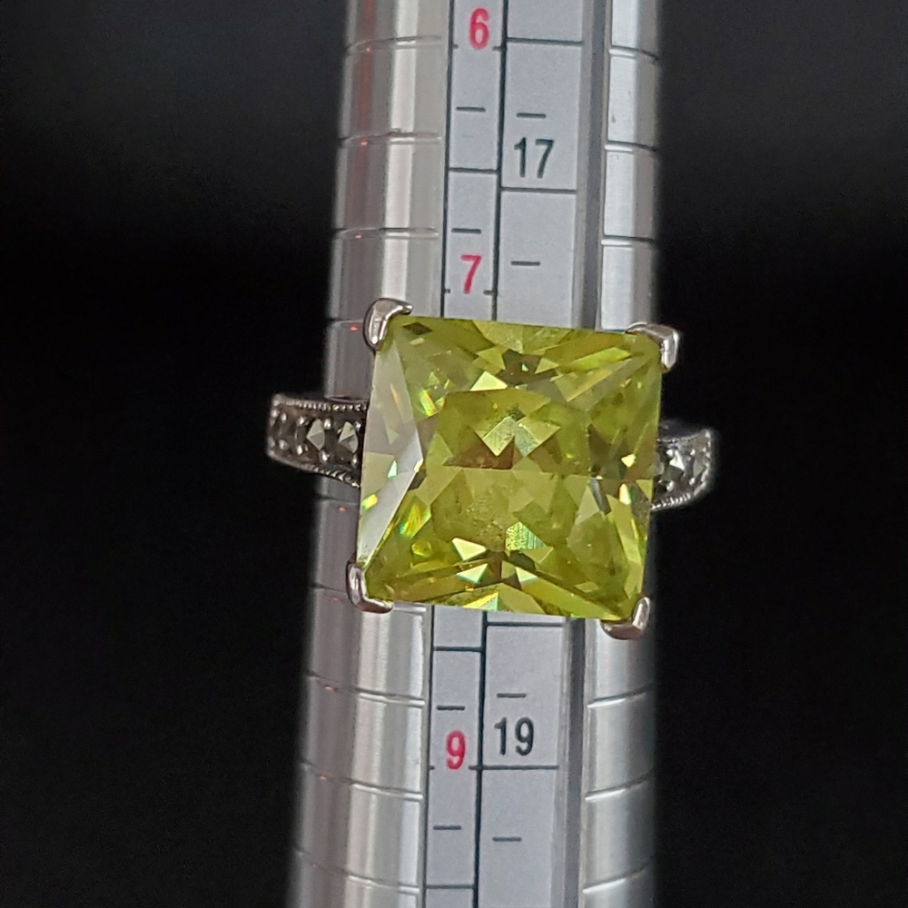 Sterling and Lime Green Princess Cut Ring